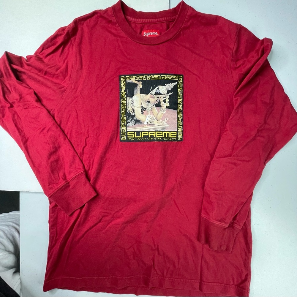 Supreme Red Color Long Sleeve Graphic T-Shirt Mens Medium Size